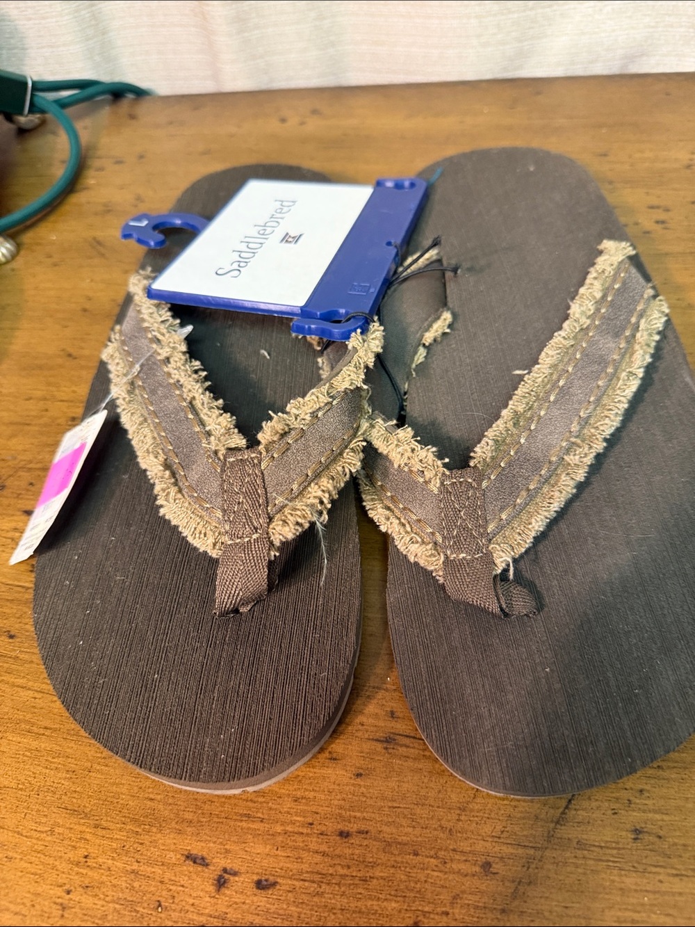 Saddlebred Brown Frayed Fabric Flip-Flop Sandals